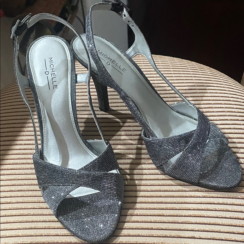 Michele Women's Glittery Black Strappy Heels 8 1/2 M